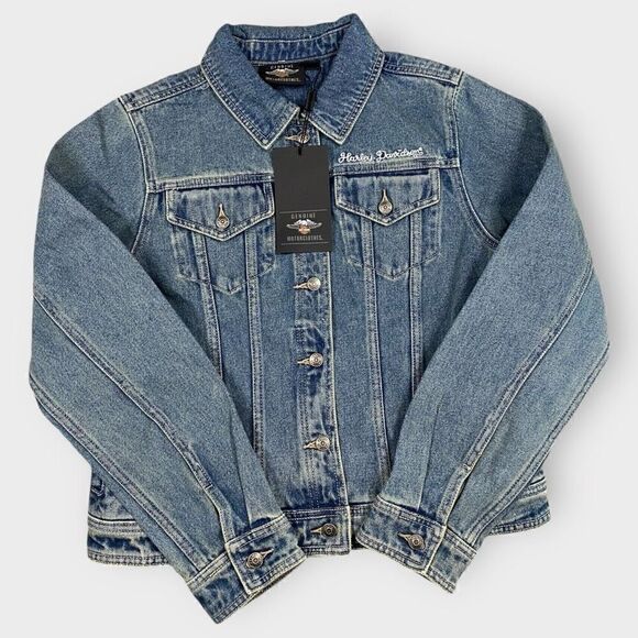 Harley Davidson Womens Essential Bar and Shield Denim Indigo Jacket size Medium - Picture 1 of 10